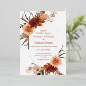 水彩秋フローラテラコッタ結婚ズ 箔招待状 (立ち正面)