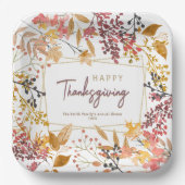 水彩秋フローラハッピー感謝祭の名前 ペーパープレート (正面)