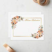 水彩秋フローラパーソナライズされた金ゴールド枠 ノートカード (正面/裏面インサイチュ)