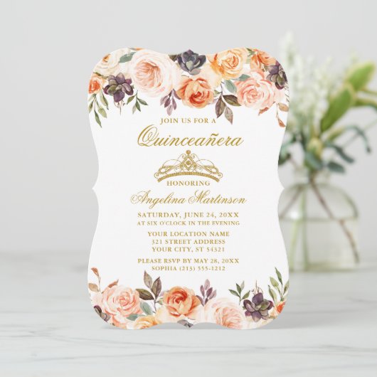 水彩秋フローラピーチ金ゴールドキンセアニェラ 招待状 (スタンド正面)