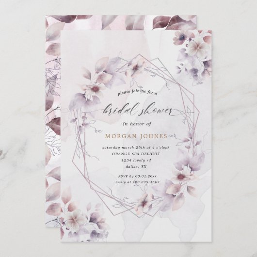水彩秋フローラブライダルシャワー招待状 (正面/裏面)