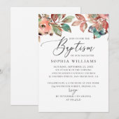 水彩秋フローラブルーベリーのスクリプトバプテスマ 招待状 (正面/裏面)