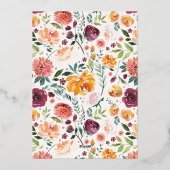 水彩秋フローラブーケベビーシャワー 箔招待状 (裏面)