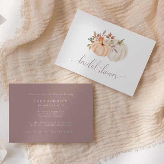水彩秋フローラホワイトカボチャブライダルシャワー 招待状
