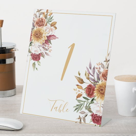 水彩秋フローラ葉テーブル番号 台座サイン (インサイチュ)