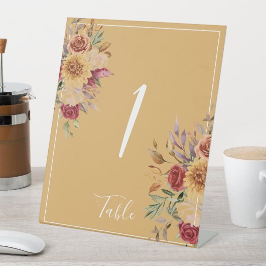 水彩秋フローラ葉テーブル番号 台座サイン (インサイチュ)