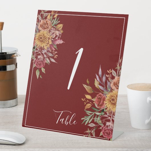 水彩秋フローラ葉テーブル番号 台座サイン (インサイチュ)