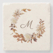 水彩秋フローラ葉葉モノグラムSto ストーンコースター (正面)