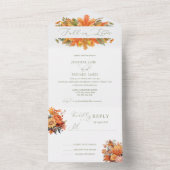 水彩秋フローラ |愛の秋結婚ズ オールインワン招待状 (内側)