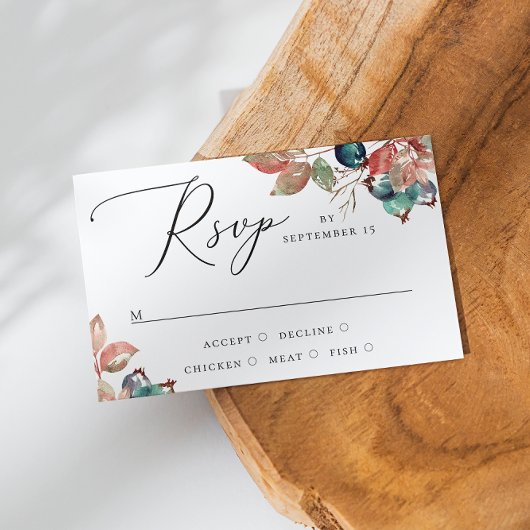 水彩秋ブルーベ結婚リーの。フローラ園 出欠カード