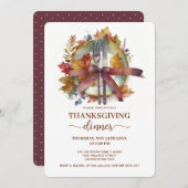 水彩秋プレートカトラリーサンクスギビングディナー 招待状 (正面/裏面)