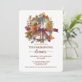 水彩秋プレートカトラリーサンクスギビングディナー 招待状 (スタンド正面)