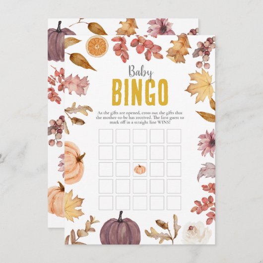 水彩秋ベビービンゴ、ベビーシャワー活動 ノートカード (正面/裏面)