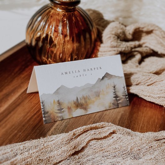 水彩秋マウンテンアウトドア結婚ーズ プレイスカード