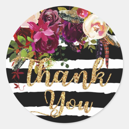 水彩秋モダンフローラ結婚ラベル ラウンドシール (正面)