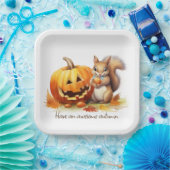 水彩秋リスとジャック・オ・ランタン ペーパープレート (パーティー)