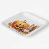 水彩秋リスとジャック・オ・ランタン ペーパープレート (傾斜あり)