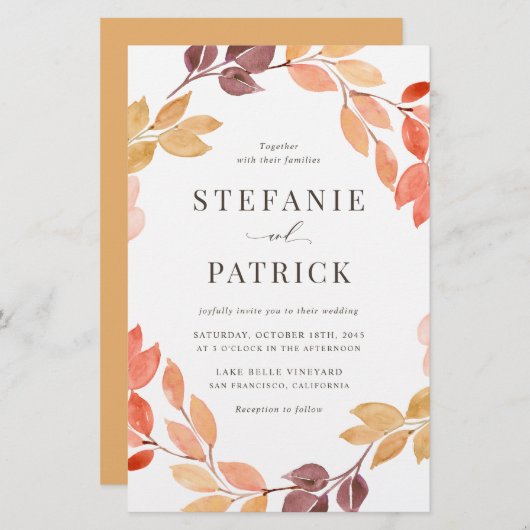 水彩秋リース結婚式招待状 (正面/裏面)