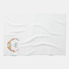 水彩秋リース モノグラムの キッチンタオル