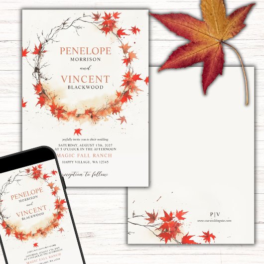 水彩秋リース 招待状