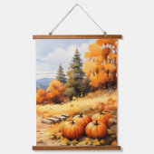水彩秋ロードカボチャ落ちる離れ 吊り下げ型タペストリー (正面)