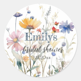 水彩秋ワイルドフラワーブライダルシャワーシール ラウンドシール