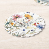 水彩秋ワイルドフラワーブライダルシャワー ペーパーコースター (アングル)