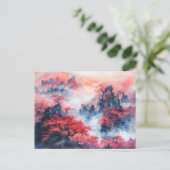 水彩秋中国のの山々を夕暮れ ポストカード (スタンド正面)