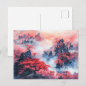 水彩秋中国のの山々を夕暮れ ポストカード (正面/裏面)
