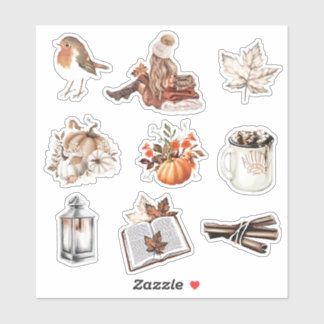 水彩秋女の子読のスクラップブック文具 シール