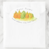 水彩秋季樹ラベル 楕円形シール (バッグ)