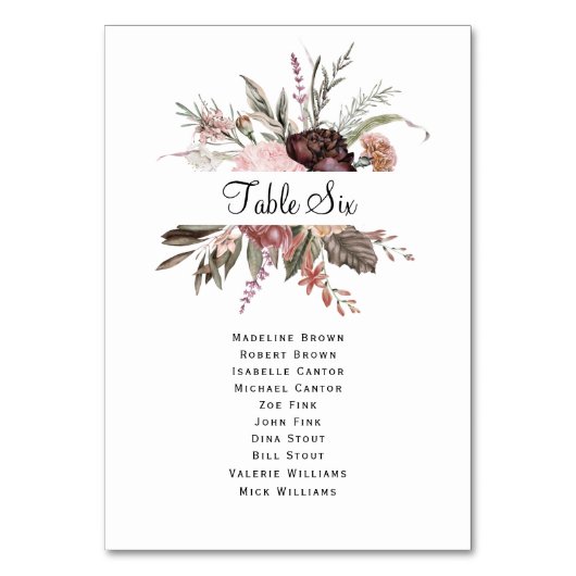 水彩秋山花座席表 テーブルナンバー (正面)