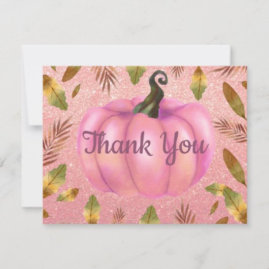水彩秋日南瓜玫瑰金闪光粉 サンキューカード (正面)