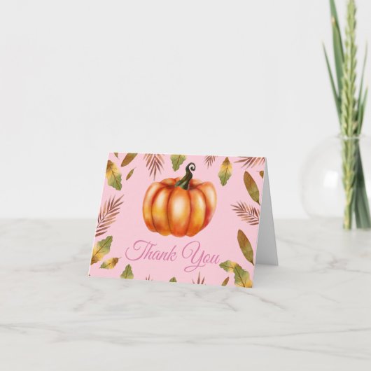 水彩秋日南瓜粉色感谢卡 サンキューカード (正面)