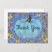 水彩秋日南瓜蓝色闪光 サンキューカード (正面/裏面)