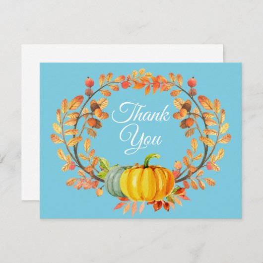 水彩秋日南瓜藍色感謝卡 サンキューカード (正面/裏面)