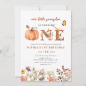 水彩秋日南瓜野花一歳誕生日 招待状 (正面)