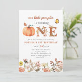 水彩秋日南瓜野花一歳誕生日 招待状 (スタンド正面)