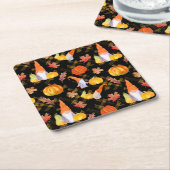 水彩秋格言、カボチャおよび葉 スクエアペーパーコースター (アングル)