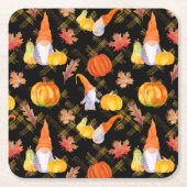 水彩秋格言、カボチャおよび葉 スクエアペーパーコースター (正面)