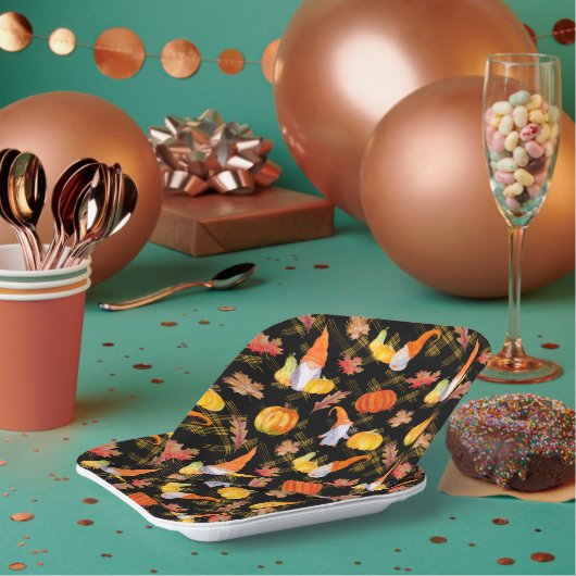 水彩秋格言、カボチャおよび葉 ペーパープレート (複数)