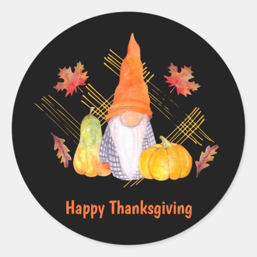 水彩秋格言、カボチャおよび葉 ラウンドシール (正面)