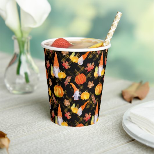 水彩秋格言、カボチャおよび葉 紙コップ (インサイチュ)