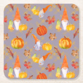 水彩秋格言、カボチャと葉スクエア スクエアペーパーコースター (正面)
