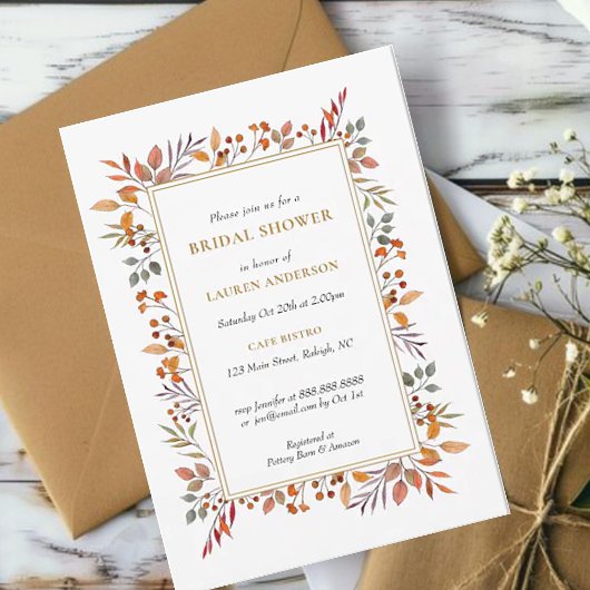 水彩秋植物体ブライダルシャワー 案内状