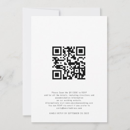 水彩秋樹写真QRコードゴールドウェディング 招待状 (裏面)