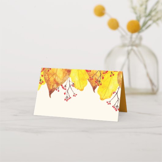 水彩秋秋の感謝祭の紅葉 プレイスカード (正面)