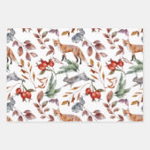 水彩秋秋の葉と森の動物 ラッピングペーパーシート (正面3)
