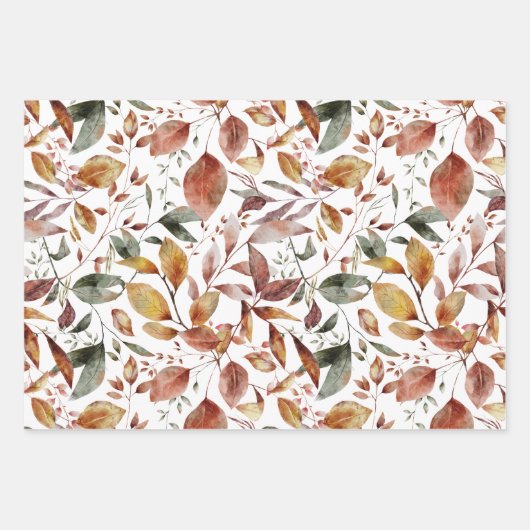 水彩秋秋の葉と森の動物 ラッピングペーパーシート (正面2)