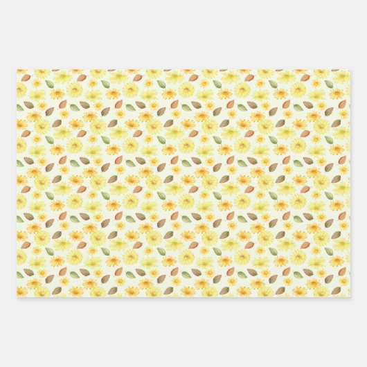 水彩秋秋ひまわり花柄 ラッピングペーパーシート (正面3)